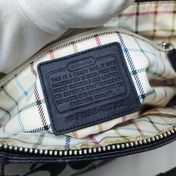 Coach Signature Black Canvas Stripe Double Handles Zipper Tote Shoulder Bag - Picture 12 of 16